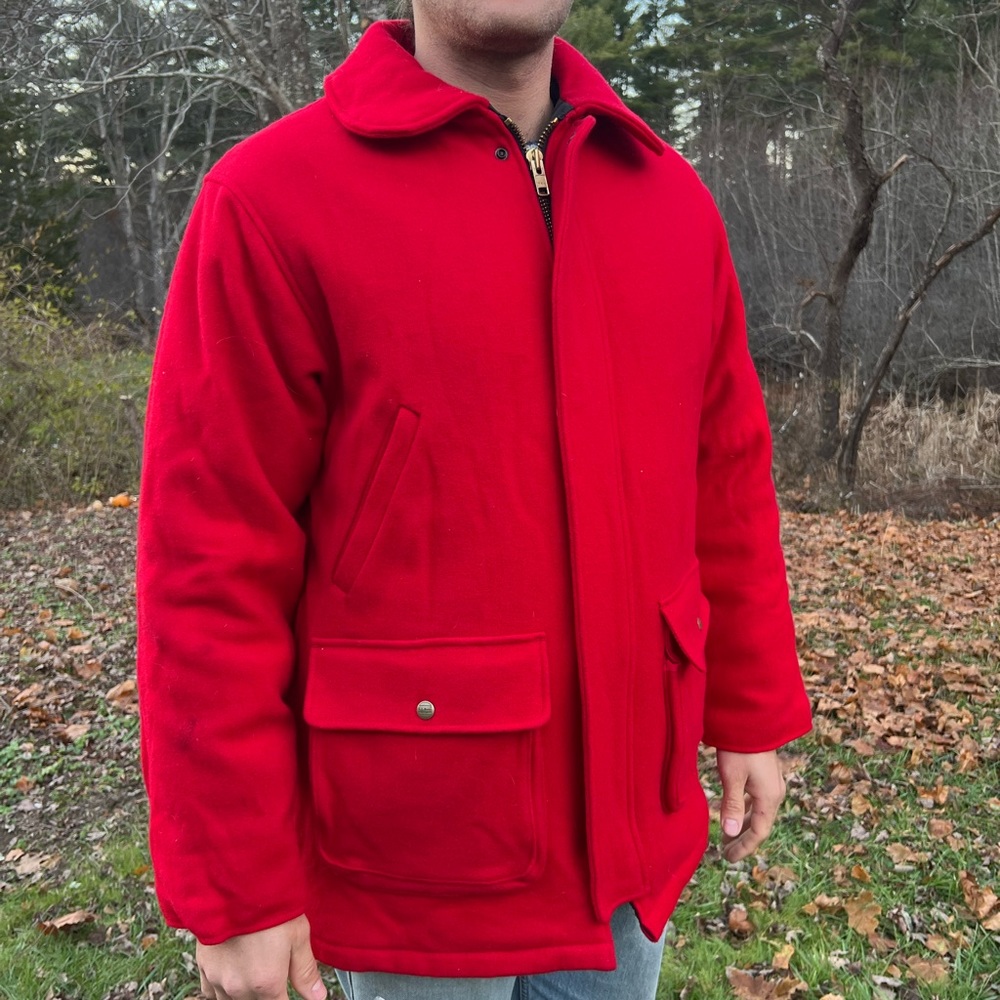 Vintage red wool LL Bean coat, made in USA, rare